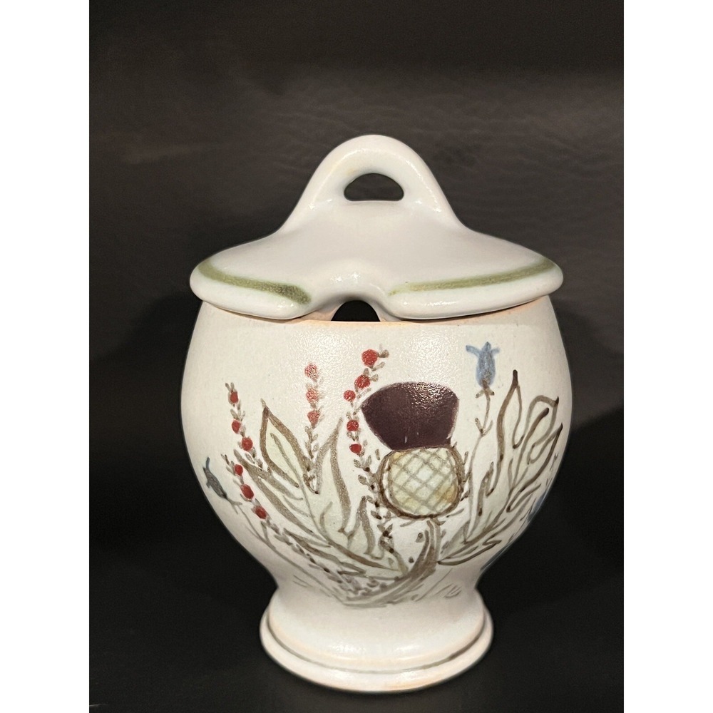 Buchan Portobello Scotland Thistleware Jelly Jam Jar with Lid Stamped 218